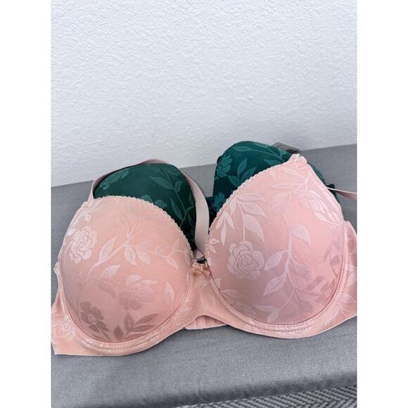 2- Carrie Amber Pink & Dark Green Floral Lace Underwire Bra 2 Pack 40D - Picture 2 of 7